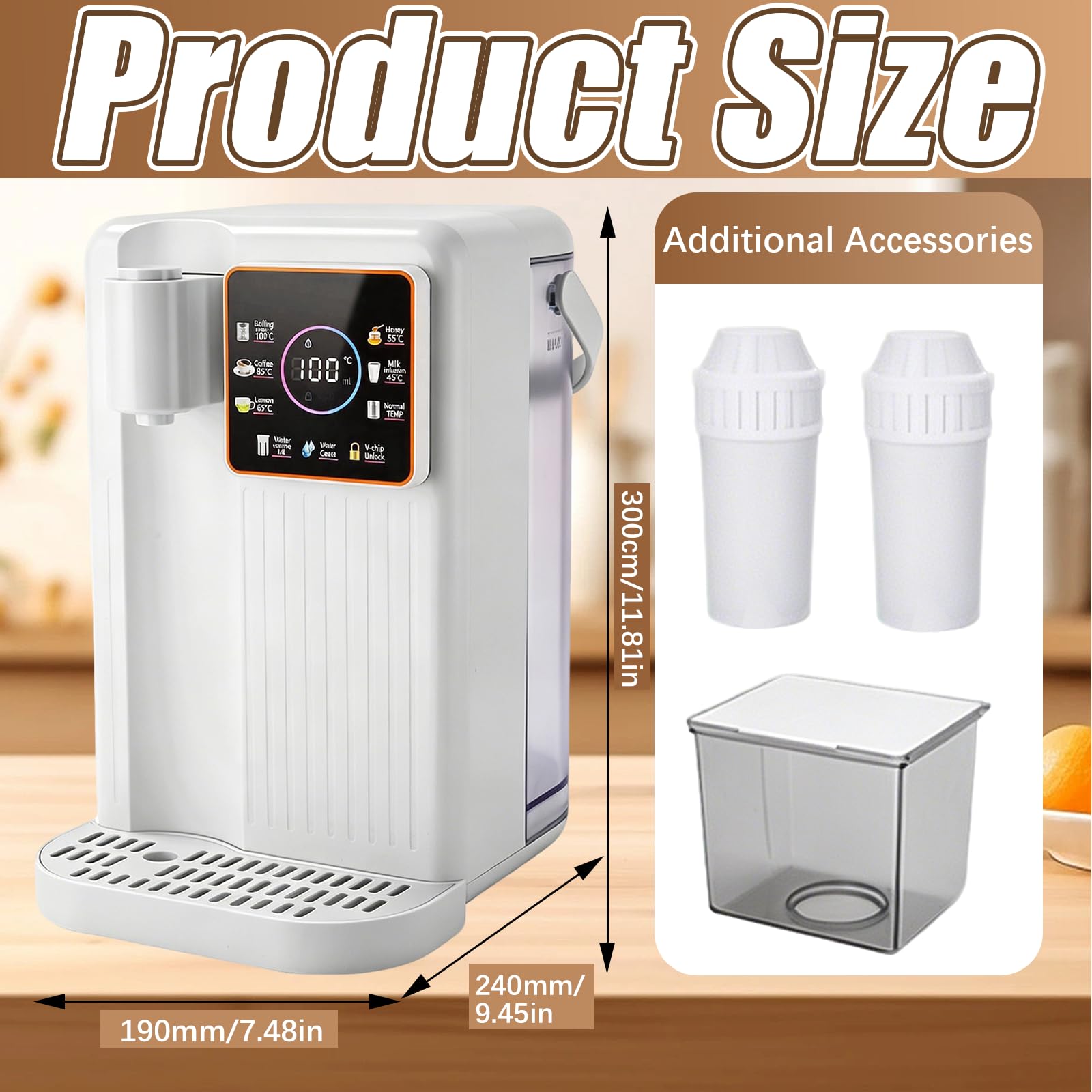 Dispensador de Agua, Estación de Agua 3L Dispensador Instantáneo de Caliente con 2 Filtro Instantáneo de Encimera con 6 Temperaturas Ajustables y 8 Volúmenes de Agua, Tanque Extraíble