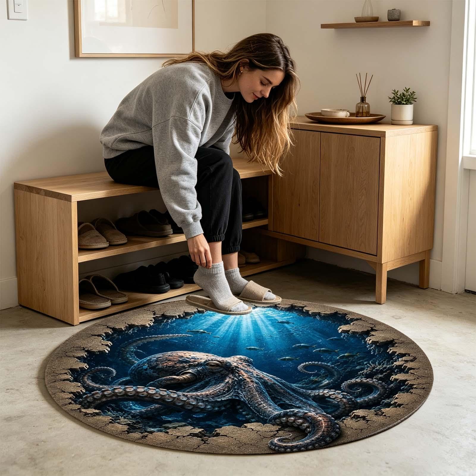 Alfombra Bajo El Mar Antideslizante Suave de Animales Marinos con Ilusión