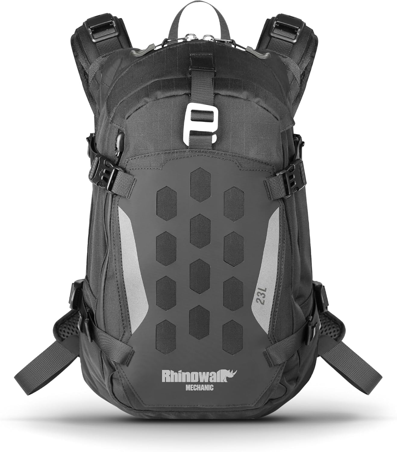 Rhinowalk Motorcycle Backpack Helmet Holder Hydration Bladder Compartment Magnetic Fastening Buckle MOLLE System Rain Cover – Multi-Purpose Sports Backpack for Cycling, Hiking, Running, Camping