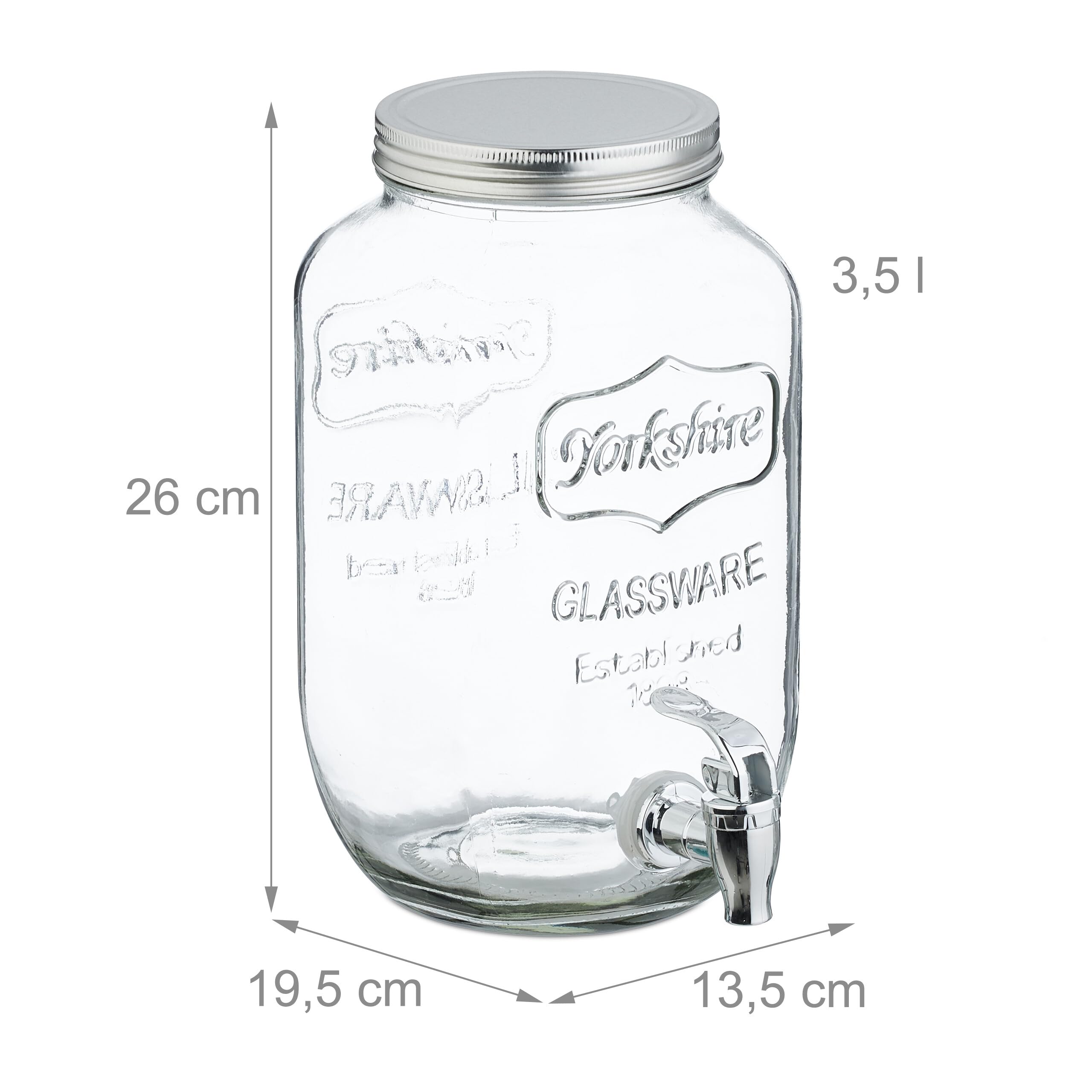 Relaxdays 2 Dispenser w Szkle na Napoje, Kranik Plastikowy, 3,5 L, Dystrybutor Wody i Napojów