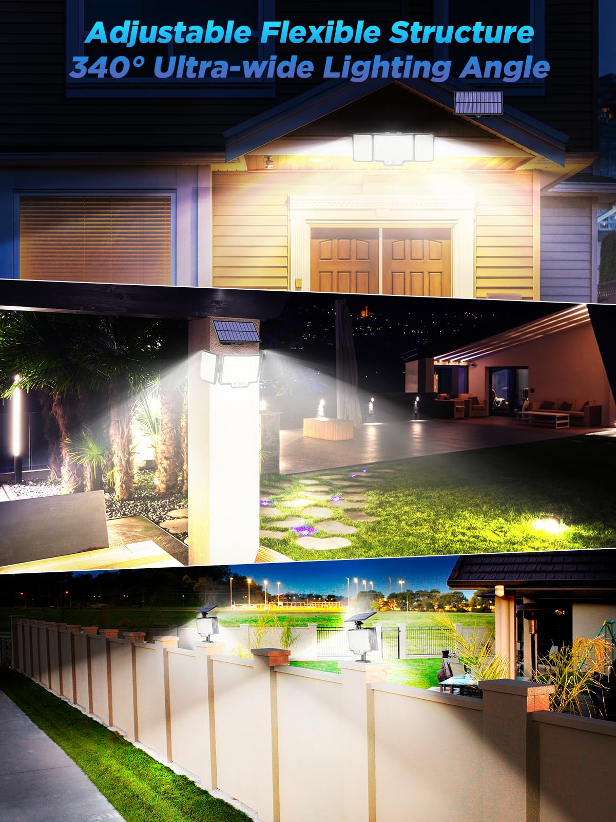 Solarlampen für Außen, 212LED Große Solarleuchte Aussen mit Bewegungsmelder, IP65 Wasserdichte Solar Strahler mit 3 Modi, 340°Beleuchtungswinkel, Superhelle Solarlampen für Garage, Garten