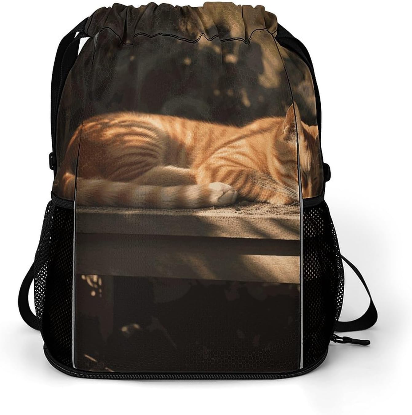 Fitness Drawstring Backpack Waterproof Gym Bag Orange Cat Sleeping Lightweight Dry And Wet Separation Swim Bag