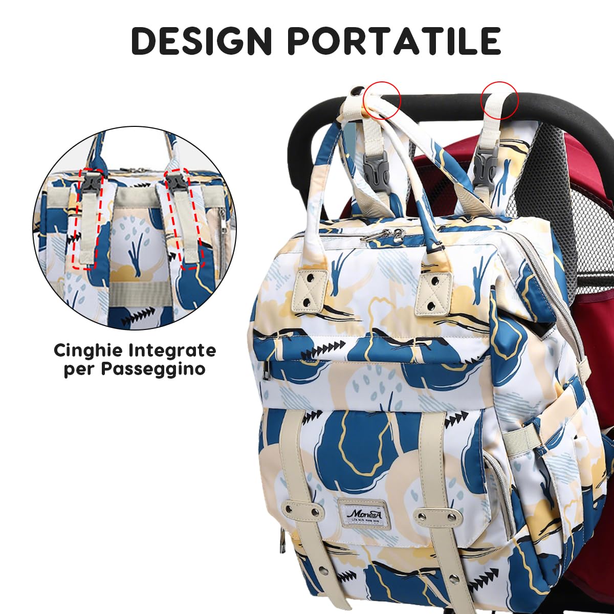 SONARIN Versatile Moda Zaino Fasciatoio,Grande Capacità Impermeabile Borsa per Pannolini Zaino Mamma Borsa Fasciatoio da Viaggio Portatile con 3 Tasche Termiche & Porta USB(Blu)