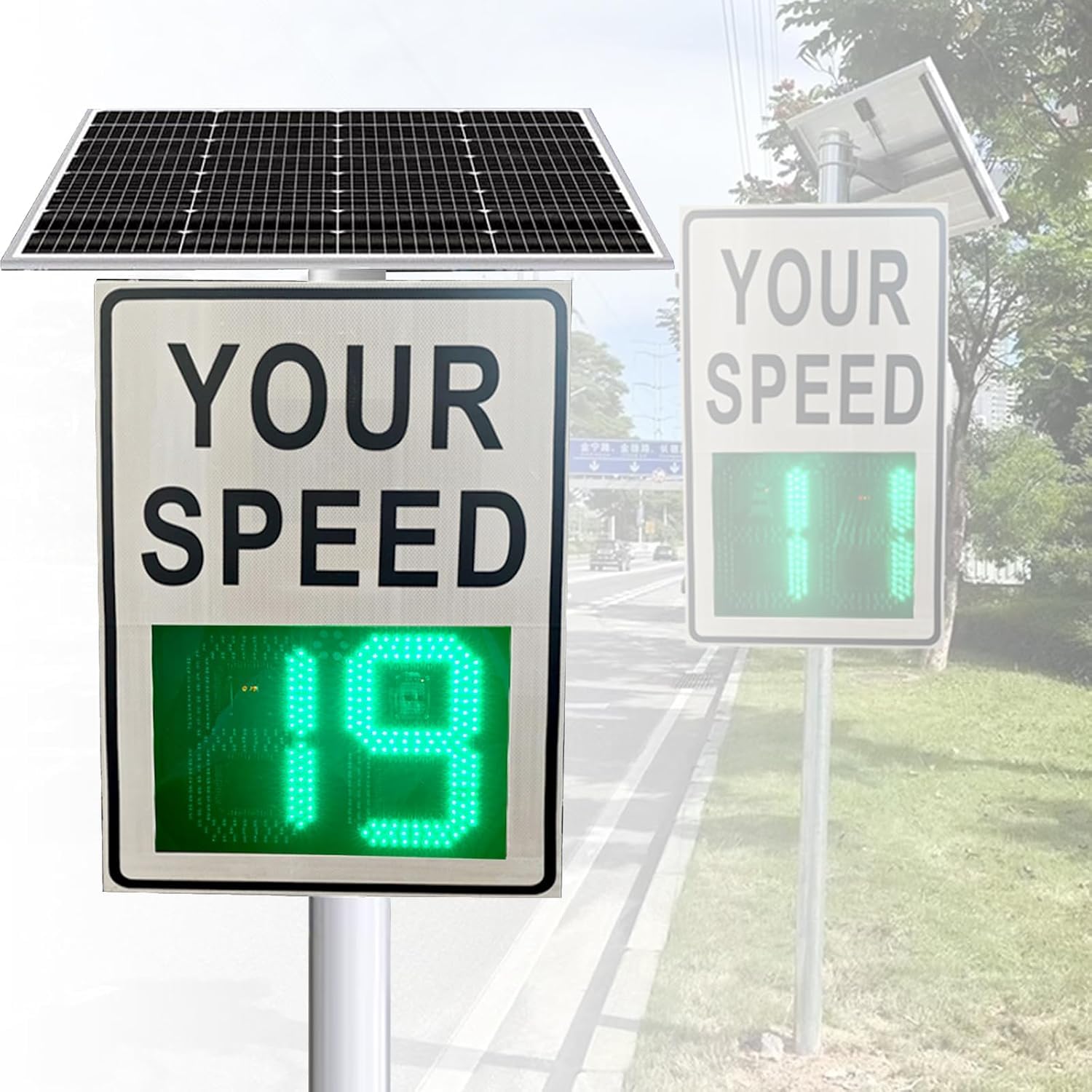 Panneaux De Limitation De Vitesse À LED Alimentés À Lénergie Solaire, Panneau Radar De Vitesse Solaire Homologué Fcc, Certifié Ce Et Conforme Rohs, Détecteur De White 60X75cm