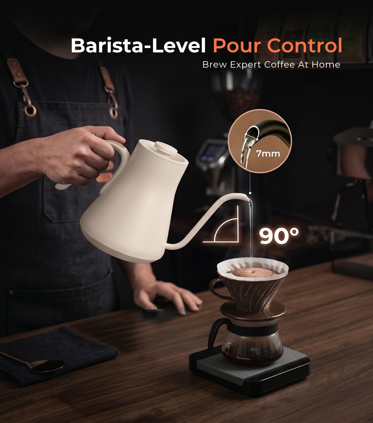 Epeios Gooseneck Electric Kettle ±1°F Temp Control,1200W,0.9L,White Walnut | Rapid Heating, Precision Pour-Over for Coffee & Tea,Smart Hot water Boiler, 304 Stainless Steel Interior, Auto Shut-Off