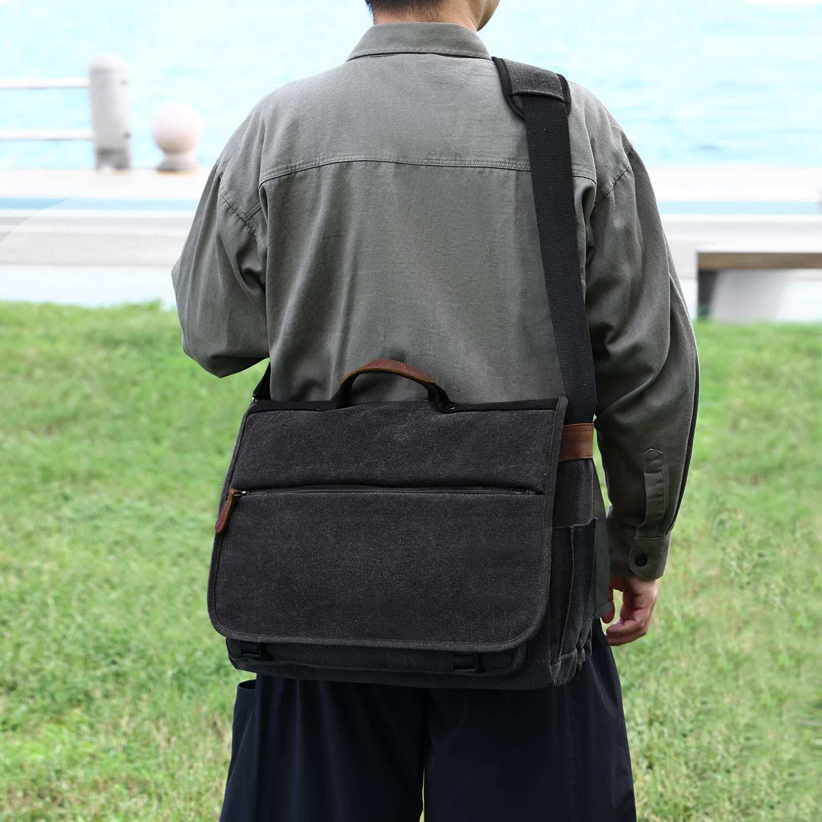 Eshow Borsa a Tracolla da Uomo, Borsa a spalla in Tela Messenger per Lavoro Università Scuola Viaggio e Uso Quotidiano