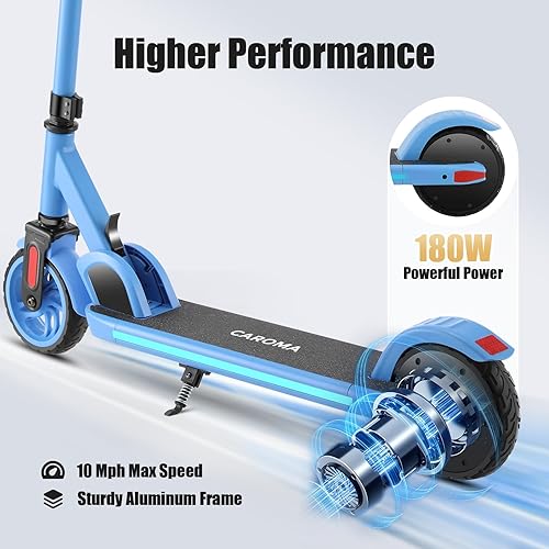 Miniatura 125 de Caroma Patinete eléctrico para niños de 6 a 14 años, motor de 250 W/180 W/150 W y 15 mph, tiempo de conducción de 85 minutos, altura y velocidad