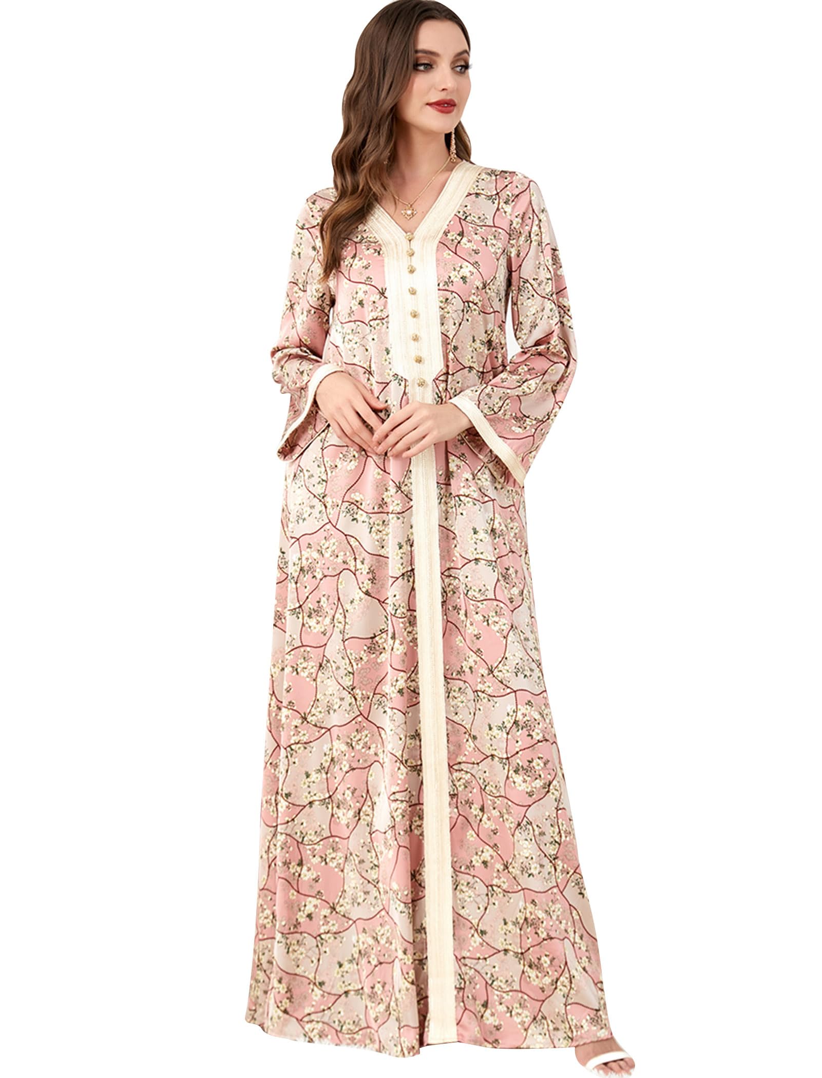 Vestido musulmán abaya con estampado floral y cuello en V de Dubái 8