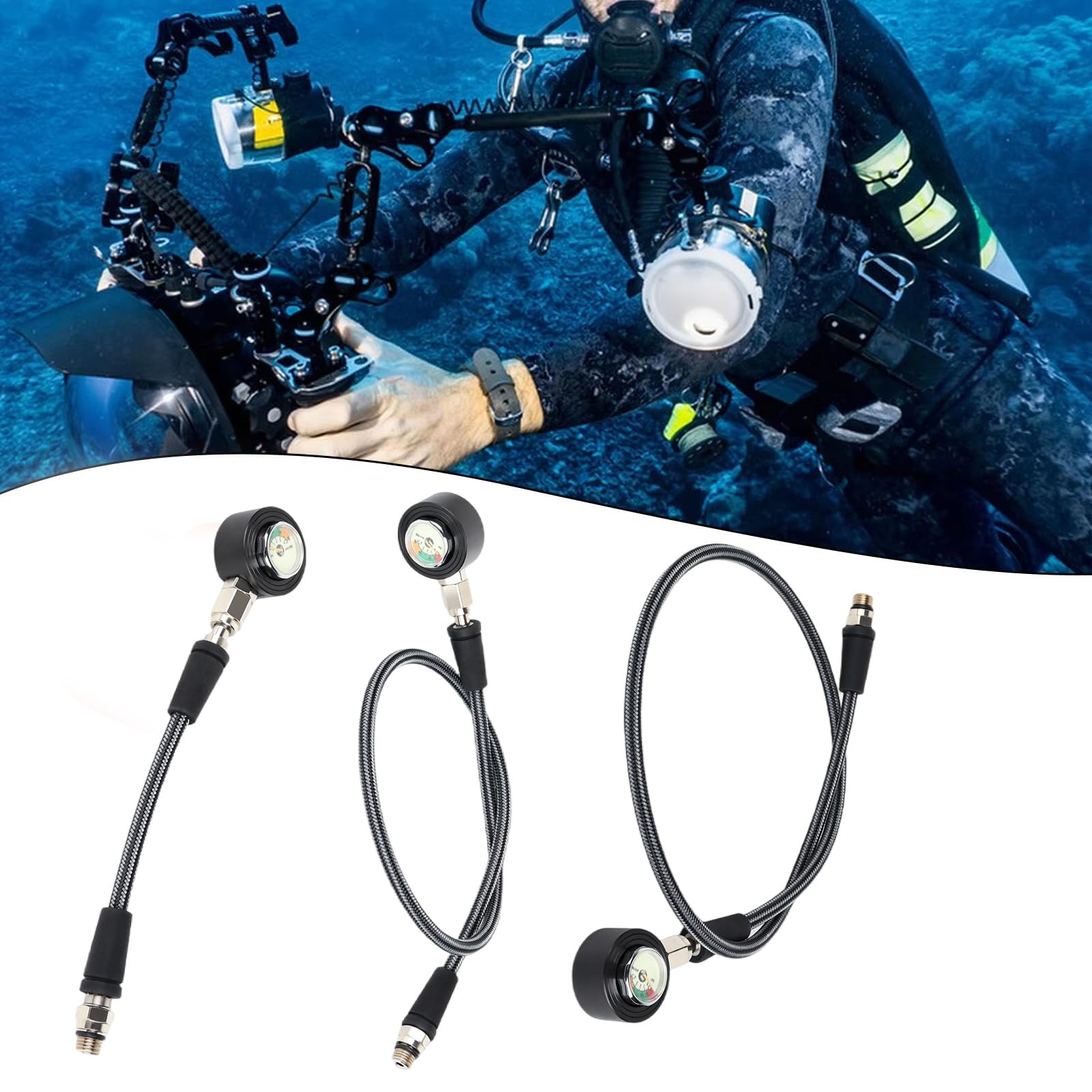 Genérico Manómetro Sumergible Luminoso con Manguera Sumergible de precisión para Buceo técnico