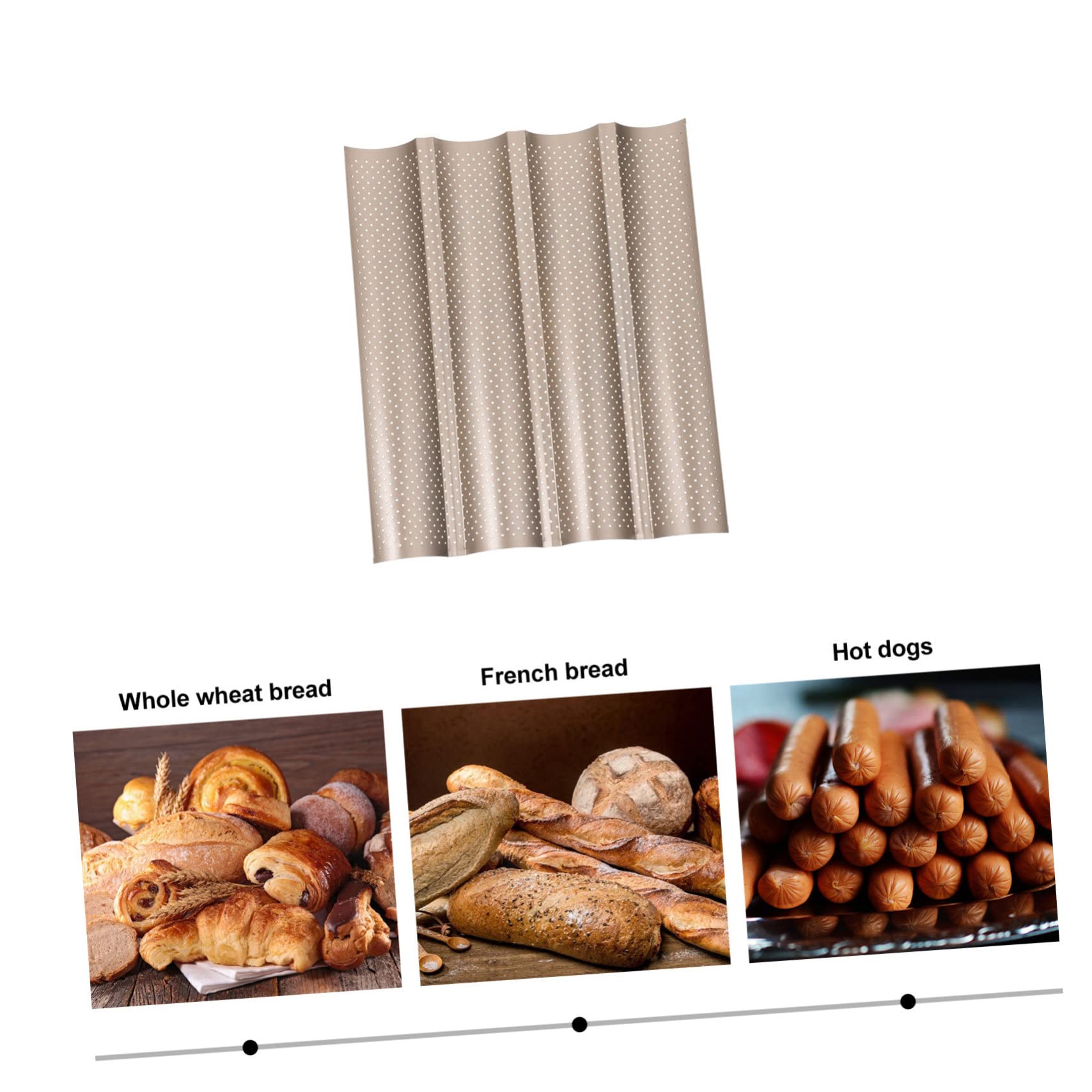 Französische Baguette Backform mit Vier Rillen, Kohlenstoffstahl, Gold