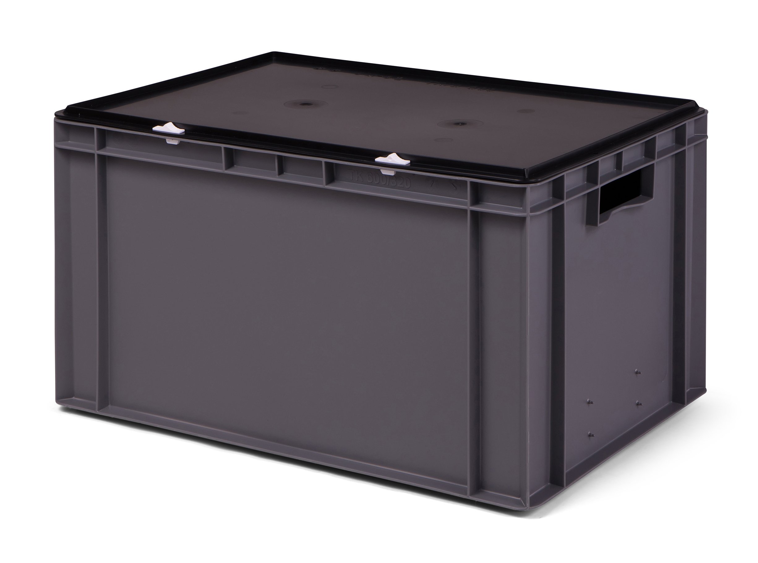 1a-TopStore Transport-Stapelbox/Lagerbehälter grau, mit schwarzem Verschlußdeckel, 600x400x320 mm (LxBxH)