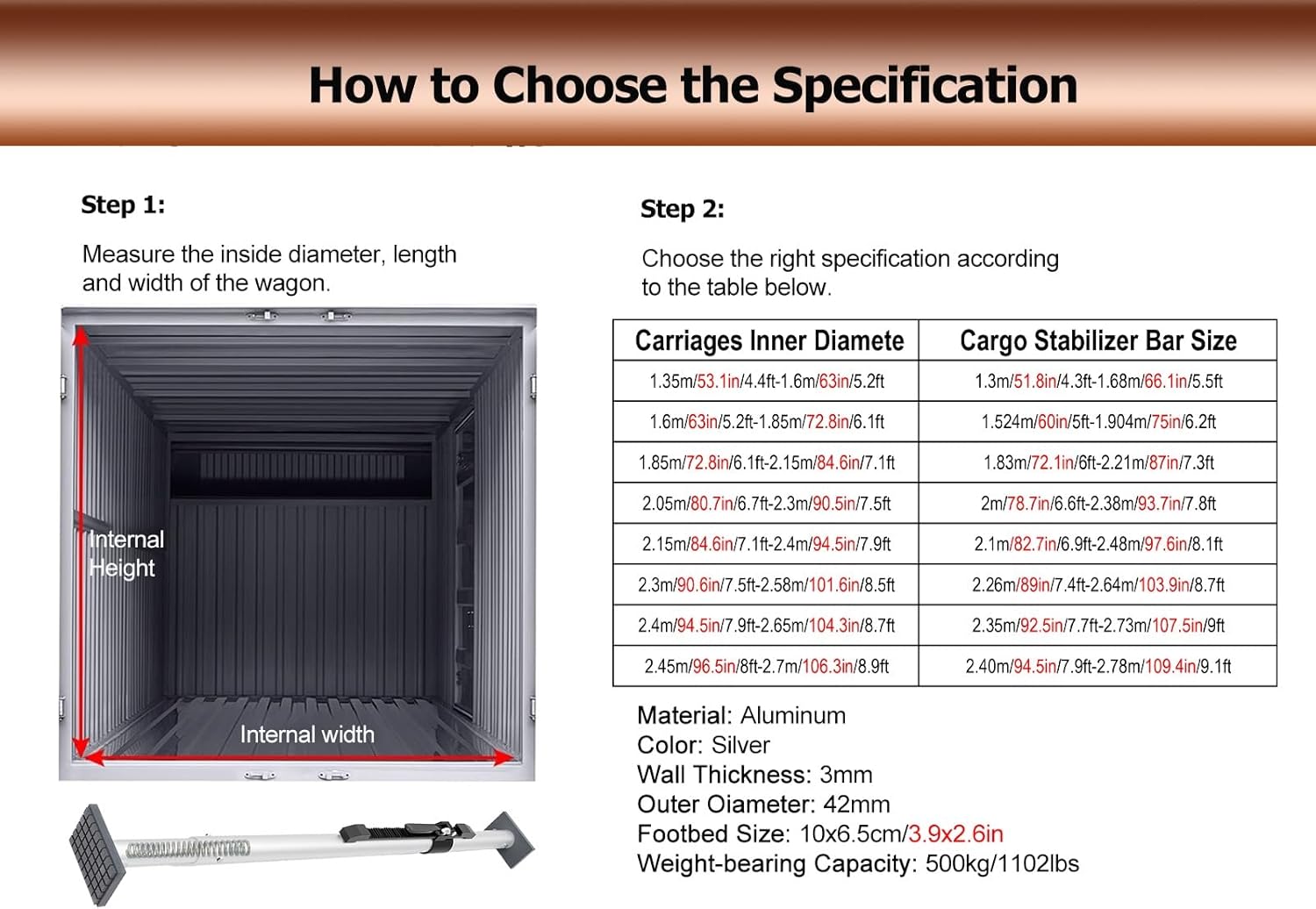 Cargo Stabilizer Bar 2 Pcs Aluminum Cargo Stabilizer Bar for Safe Transport of Heavy Items, Adjustable Cargo Ratcheting Cargo Bar with Sprung, Ratcheting Cargo Bar for SUVs Vans Cars(78.7-93.7in)
