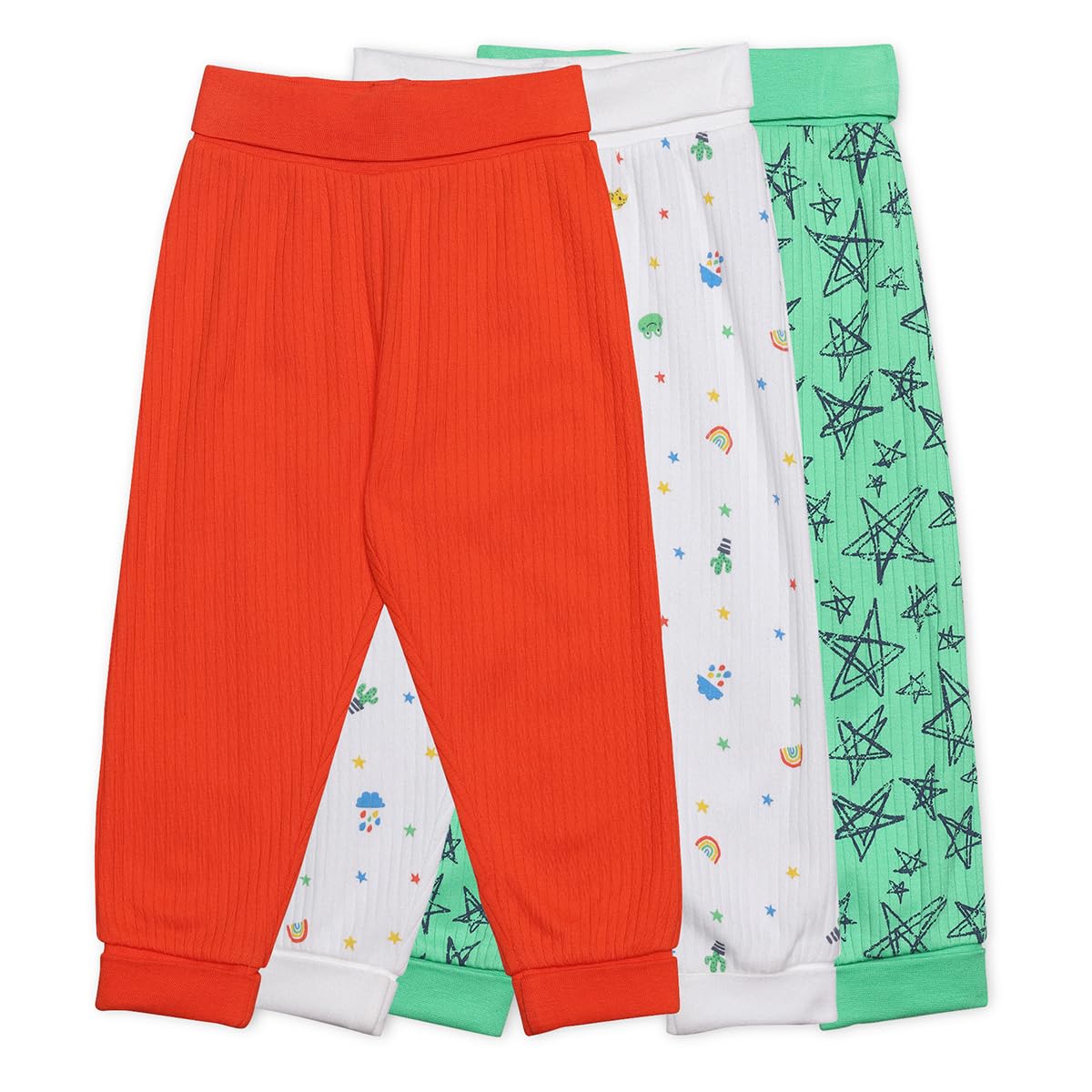 Mini Cuddles Men's Multi Baby Boys 3Pk Printed & Solid Joggers, Colour (9-12M)