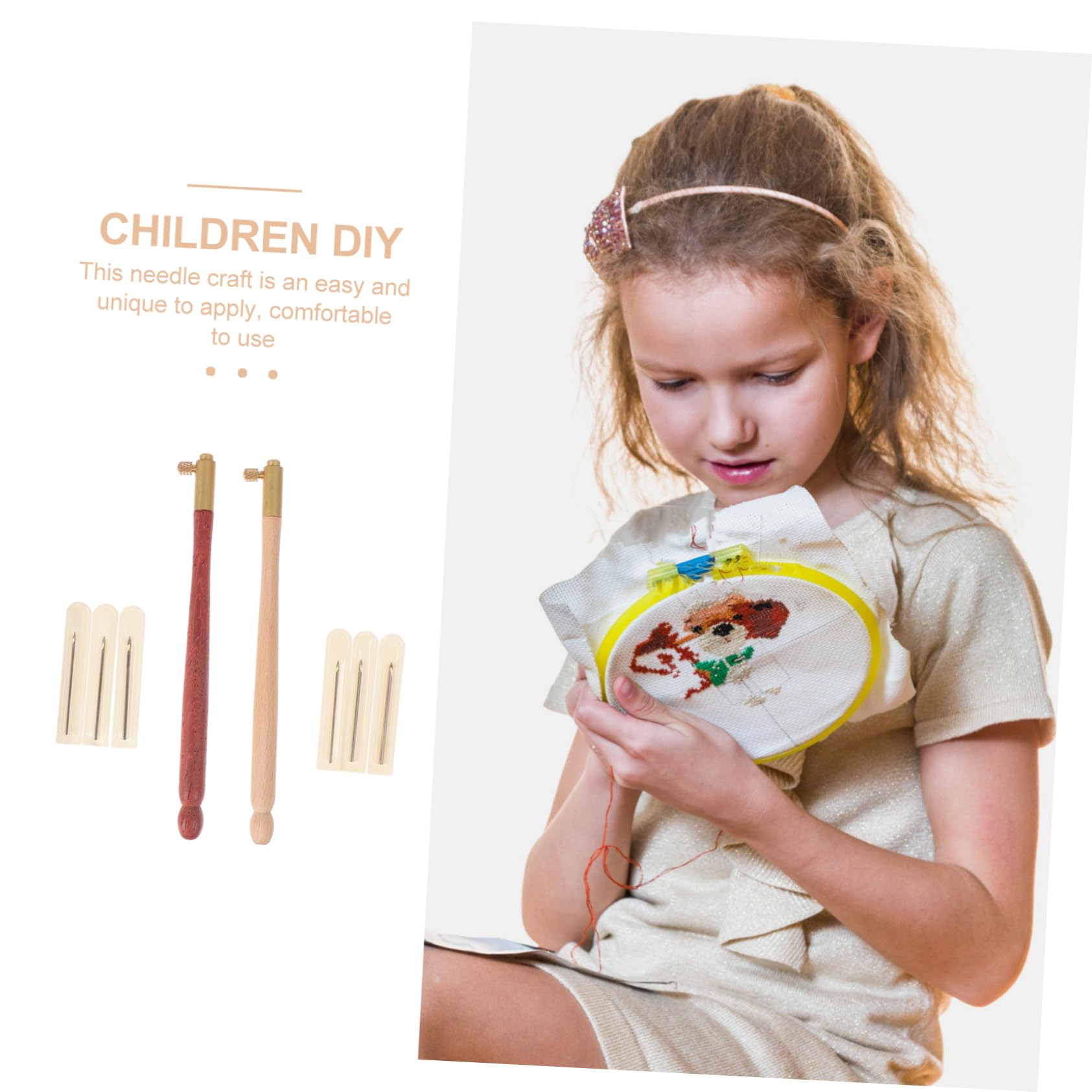 HOMSFOU 2 Sets DIY Embroidery Punch Knitting Tool Set of Stitching Needles Kit for Creative Needlework Durable Comfortable to Use for Unique and Craft Projects