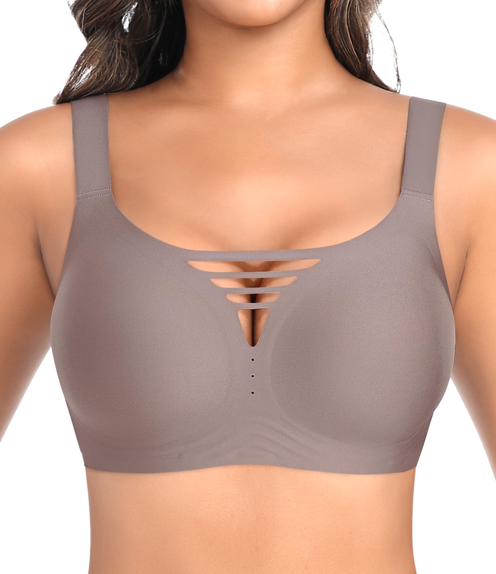 Damen BH Ohne Bügel Nahtloser Bequemer BH Bügelloser Glatter Weich BHS Gepolsterter Soft BHS Push Up Bustier Bra T-Shirt Bralette V-Ausschnitt