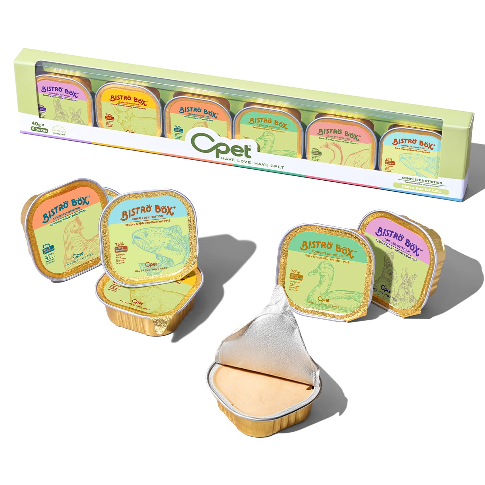 Wet Cat Food Pate, Grain Free Wet Pate, Balanced Recipe Cat Can Food, Mixed 6 Flavor 1.41 Ounce Pack of 6