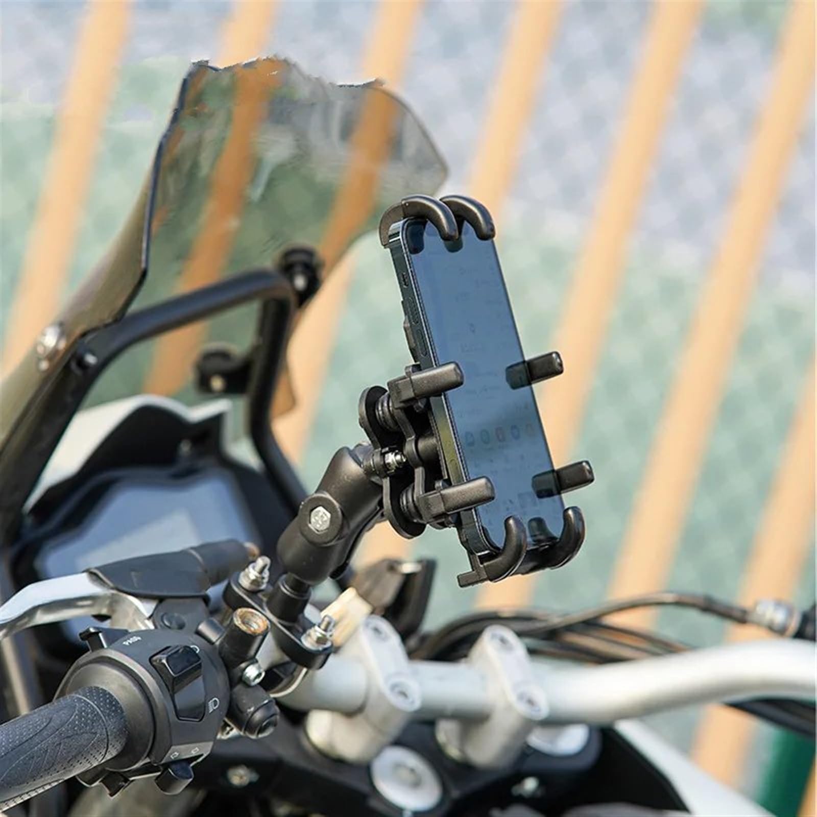 Support Telephone Velo Support Universel Téléphone Portable Moto Vélo Aluminium Support Antidérapant GPS Guidon Miroir Latéral Telephone Moto Rotation(NH)