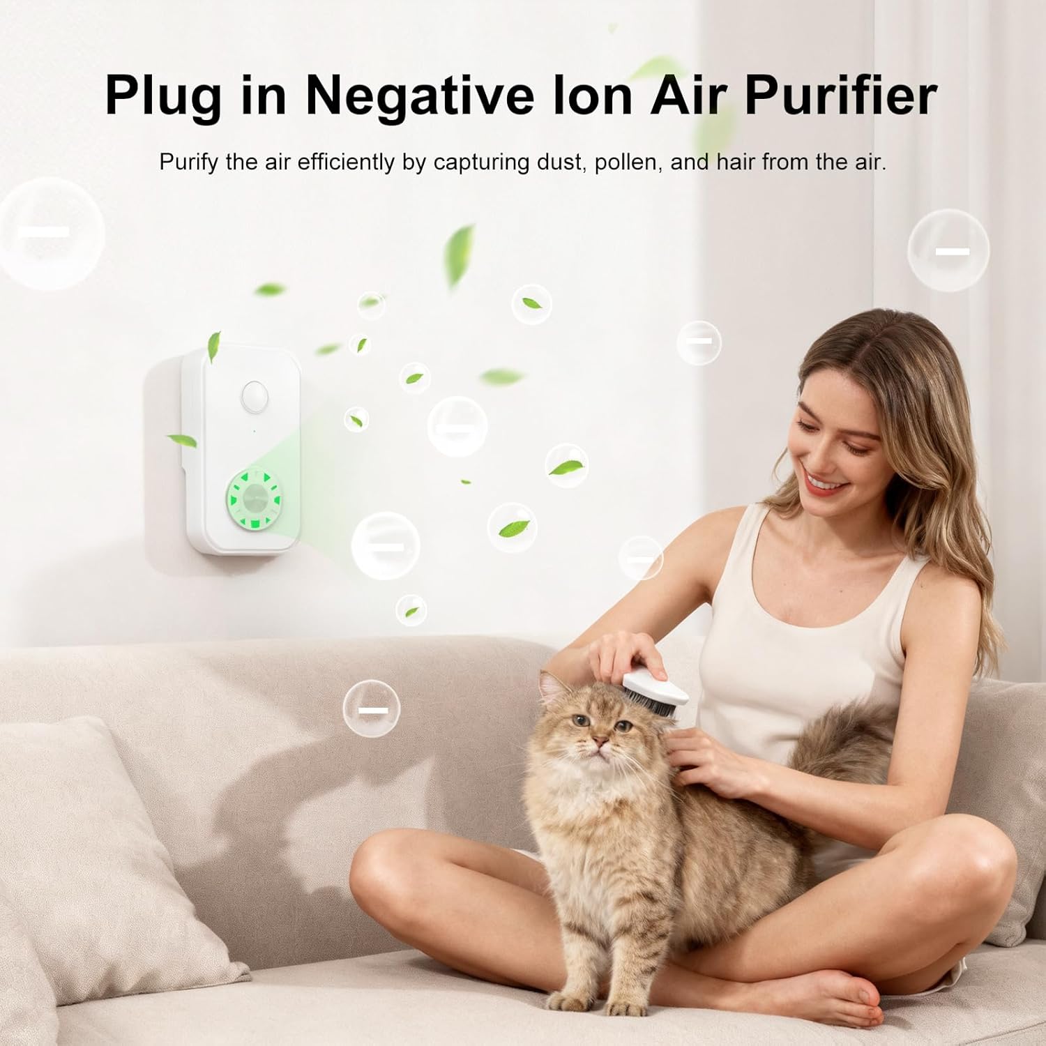 Plug In Negative Ion Air Purifier, with Colorful Night Light, with One Replacement Filter, for Home, Kitchen, Bathroom, Toilet