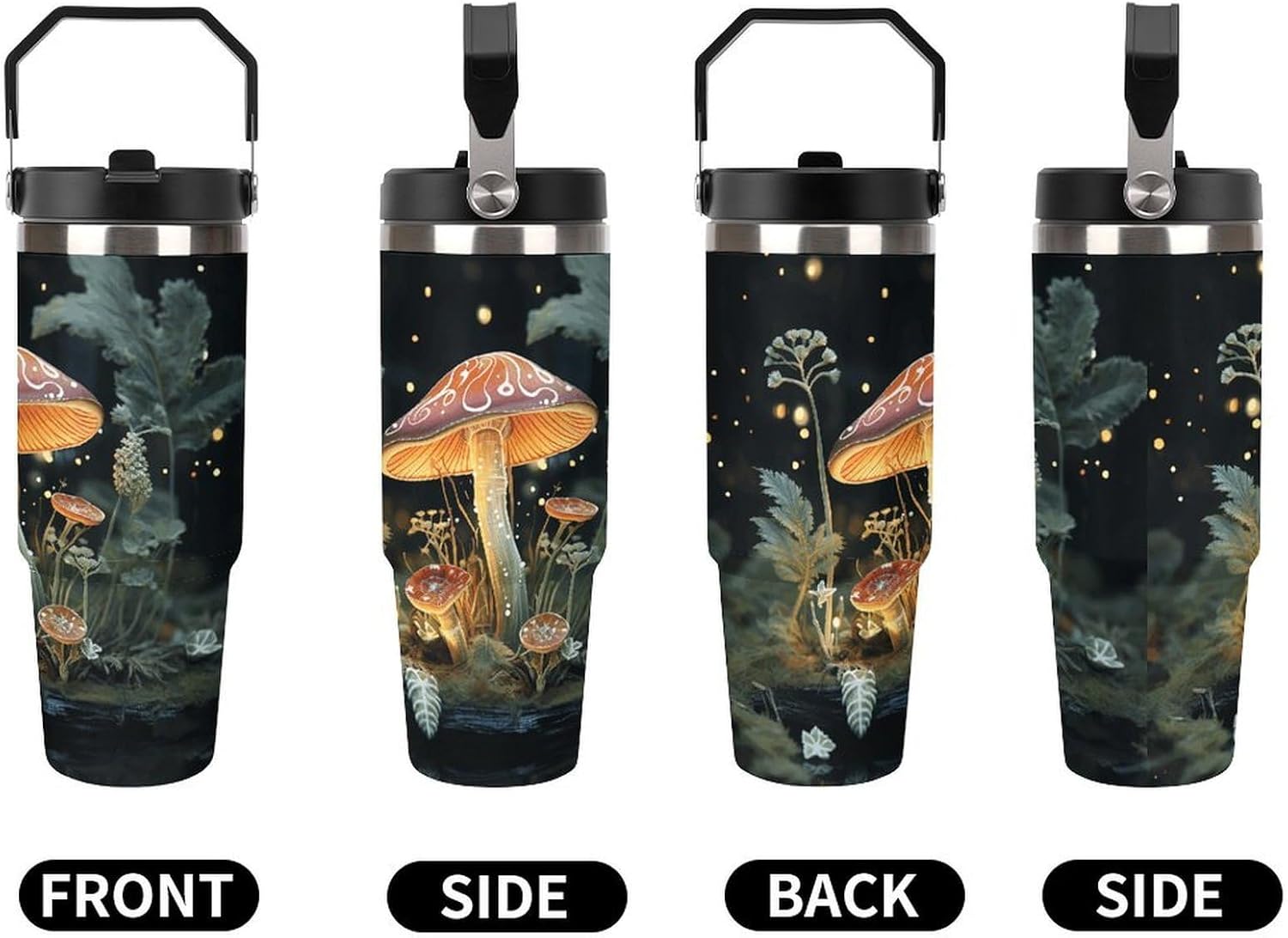 Butterfly Mushroom Water Bottle 30 Oz Fits Car Cup Holder,Insulated Coffee Mug Large Capacity Car Cups,Stainless Steel Double Wall Sport Bottle for Travel Sports Gym