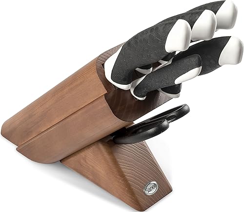 Juego de cuchillos - 6 cuchillos italianos con bloque y tijeras desmontables - Blanco y negro - Hecho en Italia