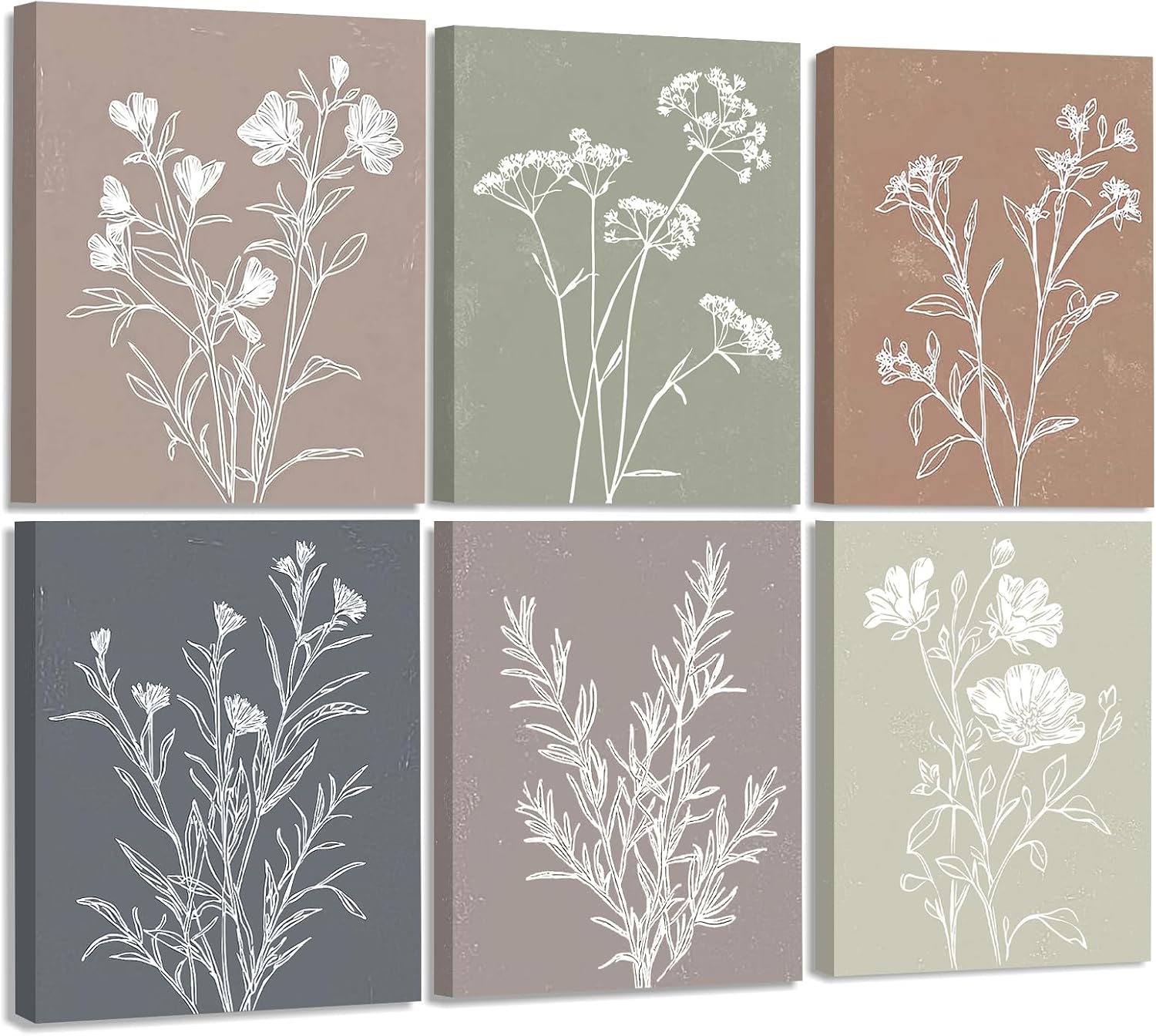 Framed Farmhouse Flower Pictures Wall Art, Nature Floral Pictures Wall Decor, Boho Botanical Wall Art for Bedroom Bathroom Kitchen Living Room Home (Framed, 8x10in, Set of 6)