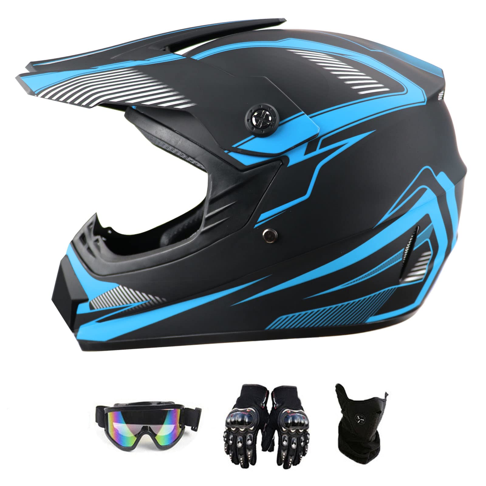 Off Road Motorcycle Helmet Dirt Bike Full Face Motocross Helmets for Outdoor Sports Racing Mountain Bike Men Women Off-Road Helmet Gloves Goggles for Adult Youth DOT/FMVSS 218 Approve(YBGD, L)