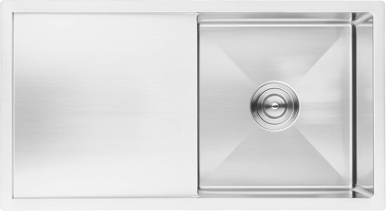 BAI 1230 Stainless Steel 16 Gauge Kitchen Sink Handmade 33-inch Undermount Single Bowl with Drainboard