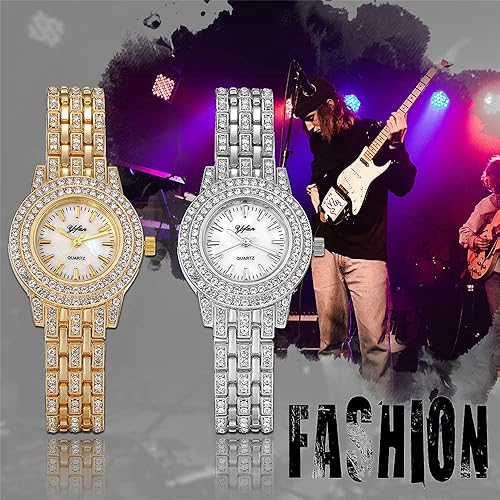 Miniatura 3 de JewelryWe Women Watches Gold Tone Alloy Rhinestone Quartz Watch Stylish Bling Dress Watch Wristwatches for Christmas