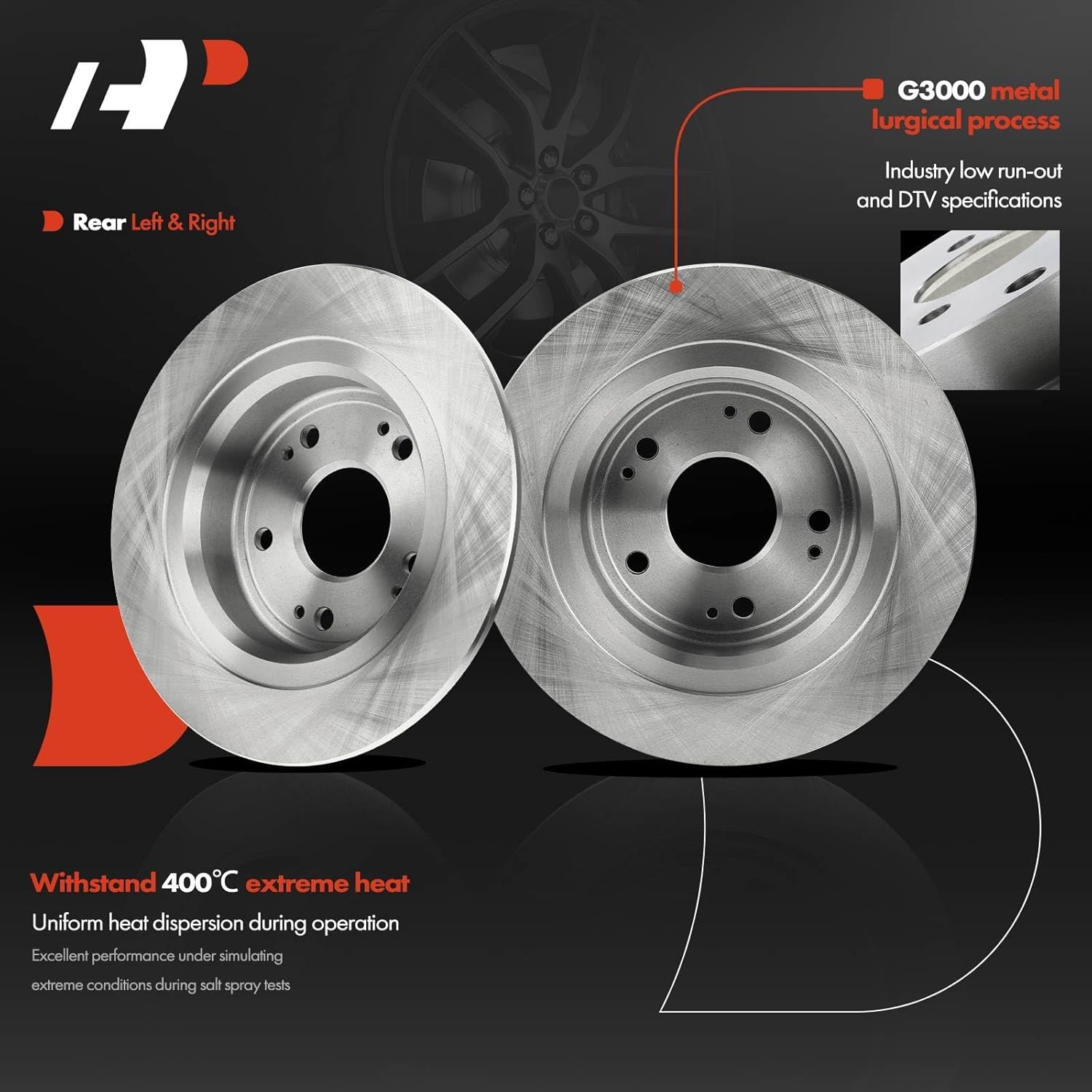 A-Premium 11.09 inch (281.6mm) Rear Solid Disc Brake Rotors + Ceramic Pads Kit Compatible with Honda and Acura Models - Accord 2008-2017, TSX 2009-2014, 6-PC Set