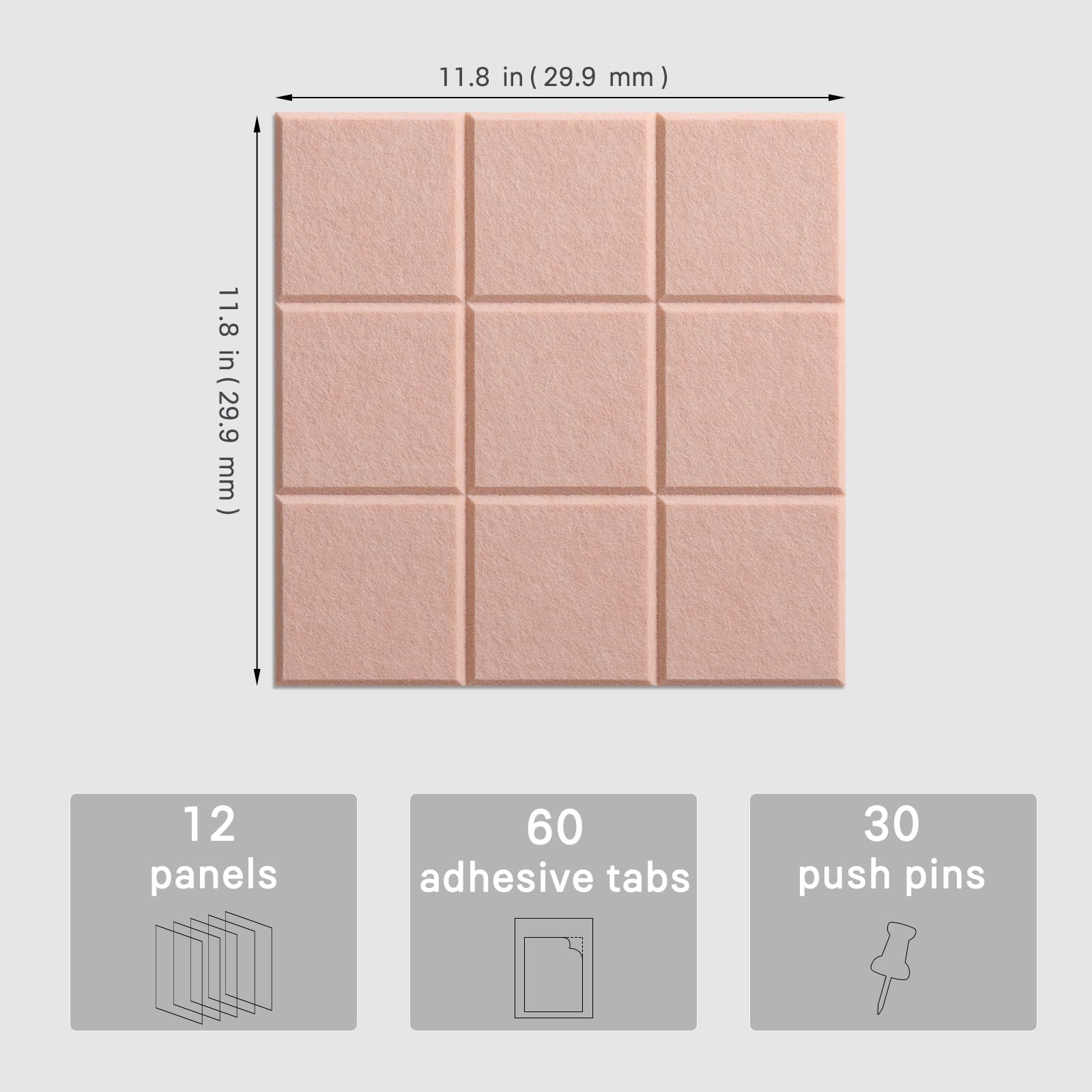 Große Korktafel, Filz-Wandfliesen mit sicherem, entfernbarem Klebstoff, Pinnwand für Büro, Pinnwand für Quilt-Design und Dart-Wandschutz, 121,9 x 91,4 cm, Rosa, Elfenbeinfarben, 12 Stück