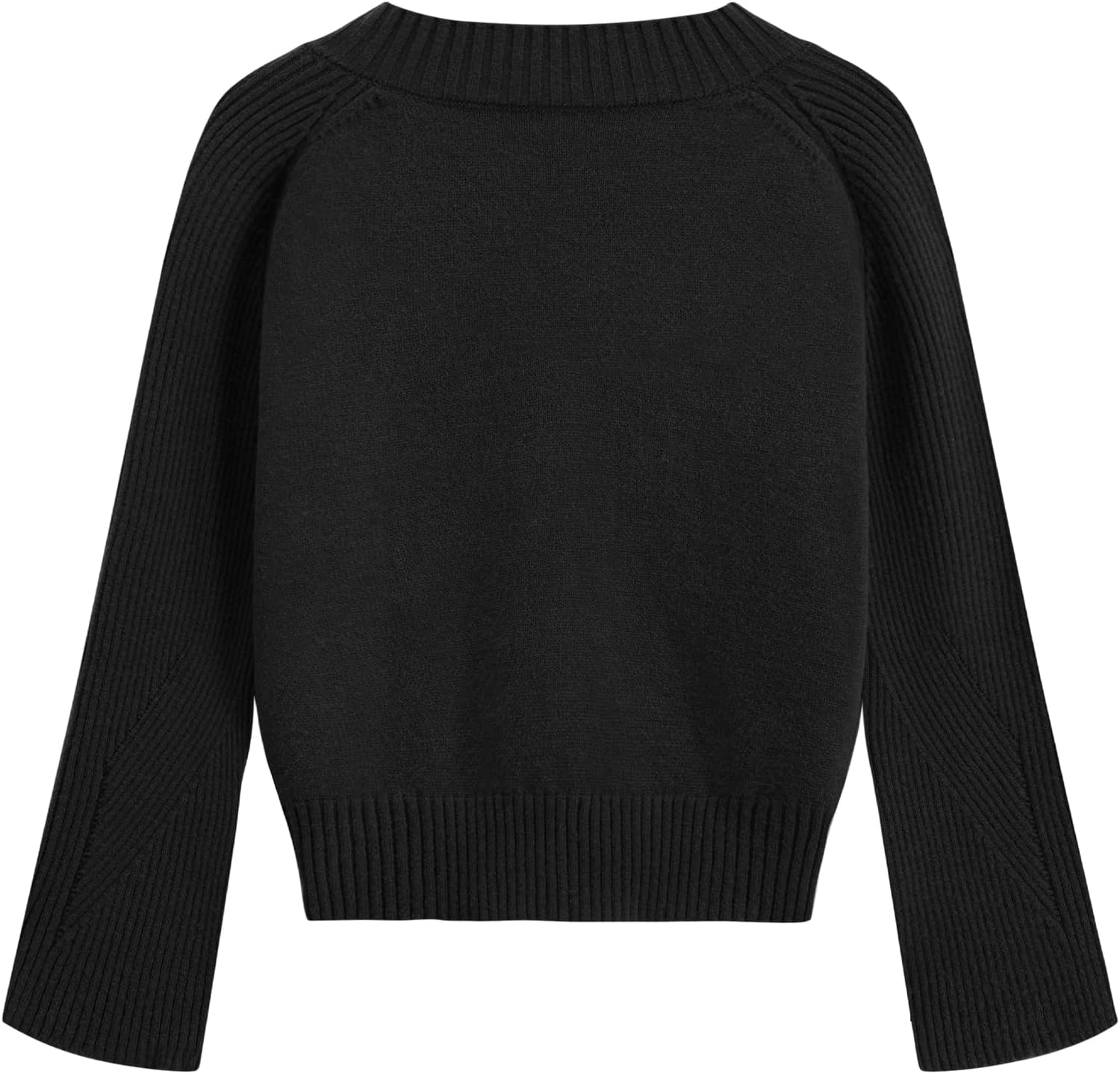 Aelfric Eden Cropped Sweater for Women V-Neck Flare Sleeve Crop Sweater Oversized Pullover Jumper Knit Tops - Image 4