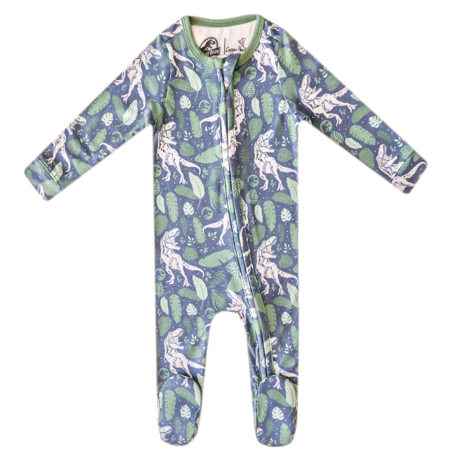 Copper Pearl Zip-Up Footie Baby Pajamas: Ultra-Soft Boys Pajamas and Girls Pajamas, Premium Knit Fabric in Stylish Prints, Tag-Free with Two-Way Zipper, Sized Newborn to 24 Months, Jurassic Park