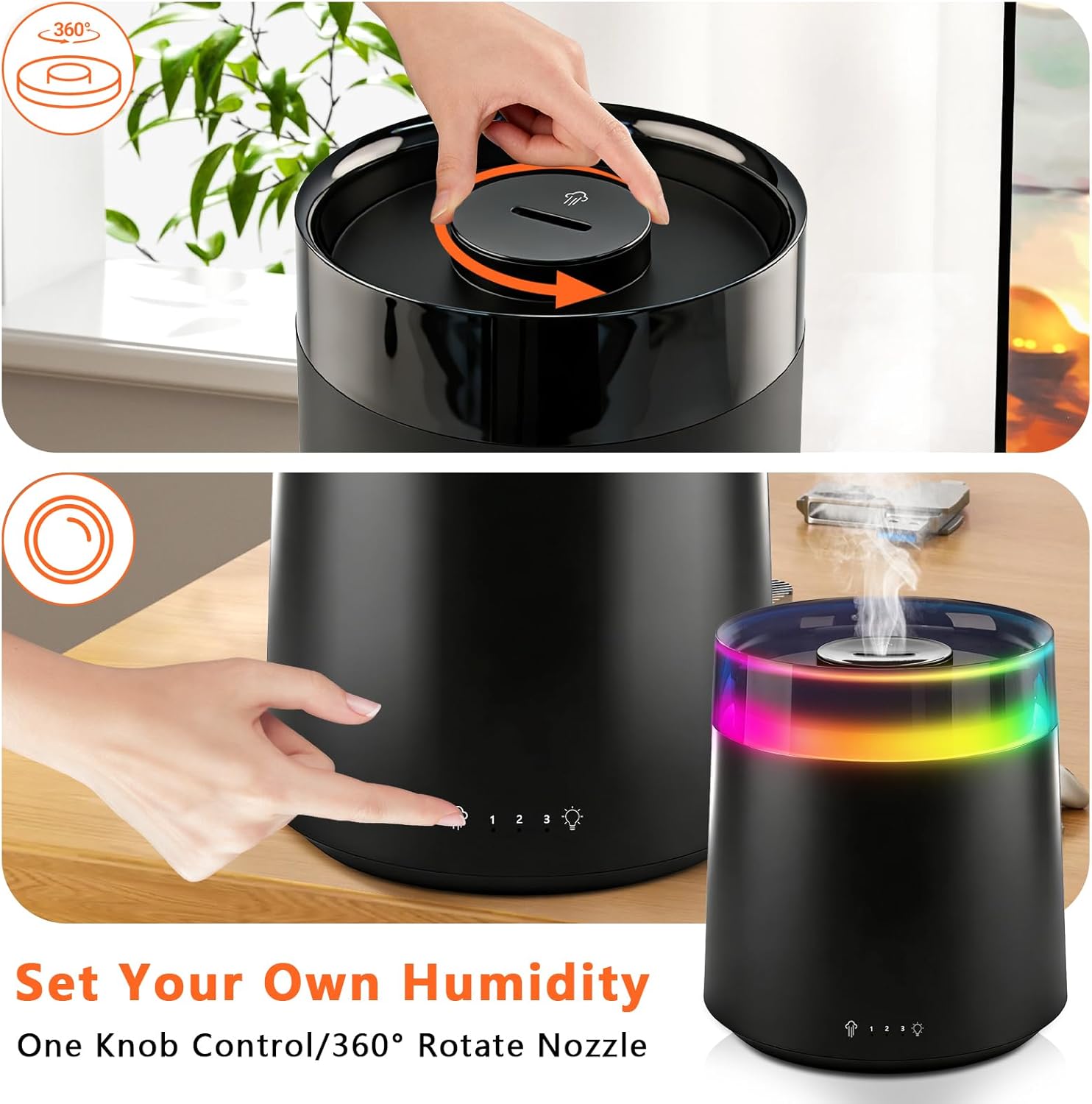 Humidifiers for Bedroom Home,3L Top Fill Cool Mist Humidifier for Baby Nursery,Essential Oil Diffuser for Large Room,3 in 1 Quiet Ultrasonic Humidifier for,Office,Plant,Nursery,BPA FREE(Black)