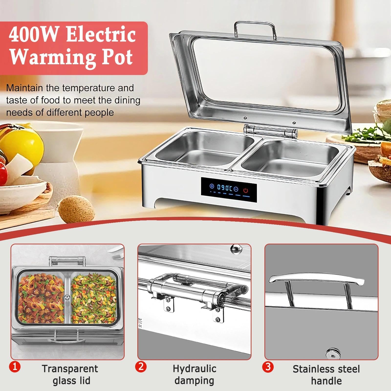 Chafing Dish Elettrico con Copertura in Vetro 9L (1/3 Pan)