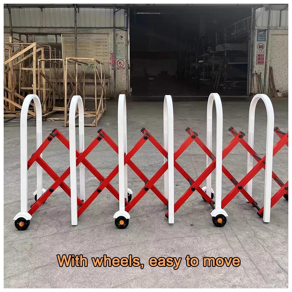 Genérico Barrera metálica Extensible de Alta Resistencia con Ruedas - Barrera de Seguridad móvil Flexible, Valla de tráfico retráctil para Seguridad en entradas de vehículos Exteriores (300x43x120cm)