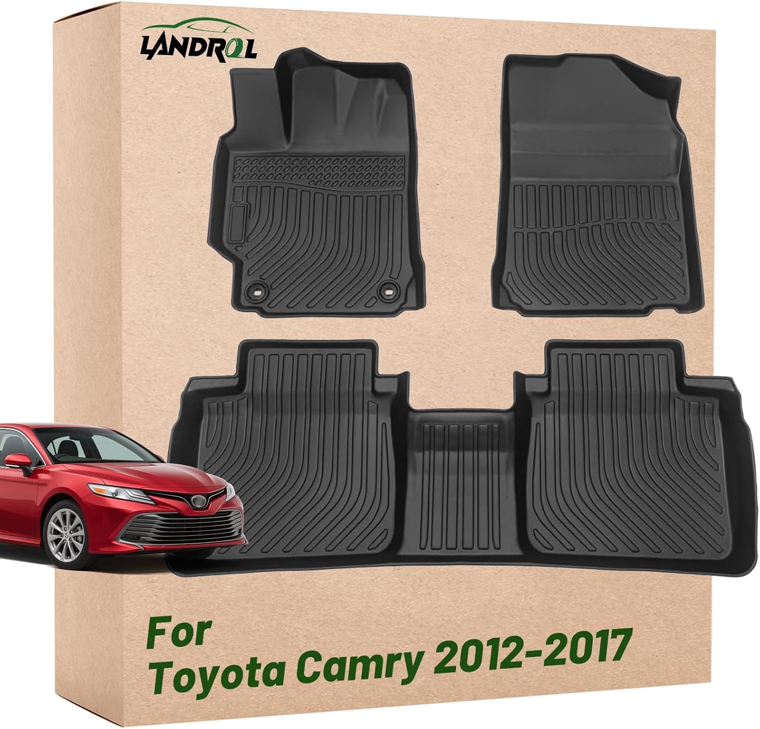 Car Floor Mats Replacement for Toyota Camry 2012-2017 Protection All Weather Custom Fit Waterproof Carpets Heavy Duty Durable Accessories Odorless Liners Front & Rear Black