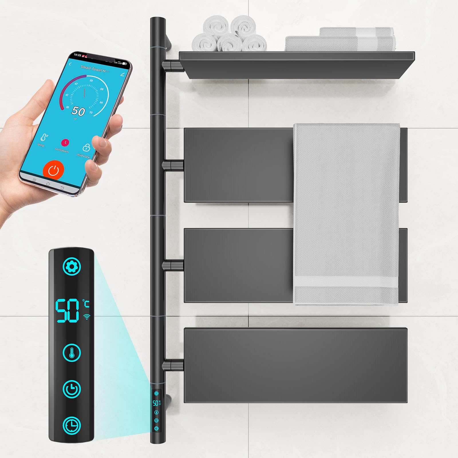 Photo 1 of **PARTS ONLY***Smart Heated Towel Racks for Bathroom Wall Mounted, Electric Towel Warmer with App Remote Control, Timer & Memory, Rotating Space-Saving Heated Towel Racks, Adjustable Temperature, Fast Heating