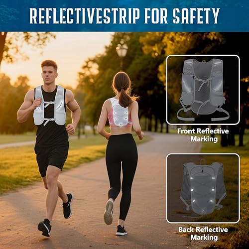 Miniatura 5 de Chaleco de hidratación ligero para correr para mujeres y hombres, mochila de hidratación ajustable transpirable con bolsa de agua de 1.5 L para