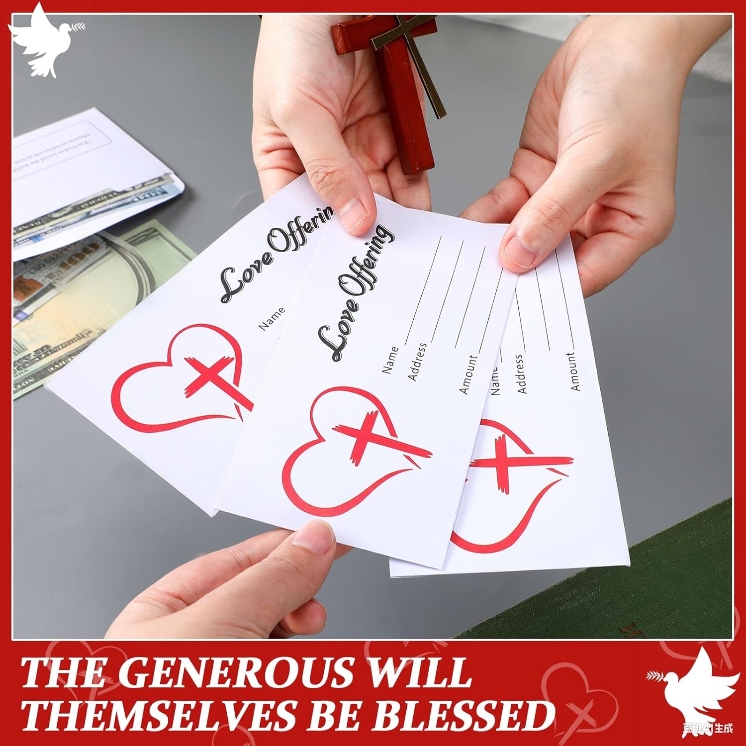 Fuyoooo 300 Pcs Church Offering Envelopes Tithe and Offering Donation Bulk Bill Size Checks and Cash Envelopes for Donations Religious Occasions(Love Style)