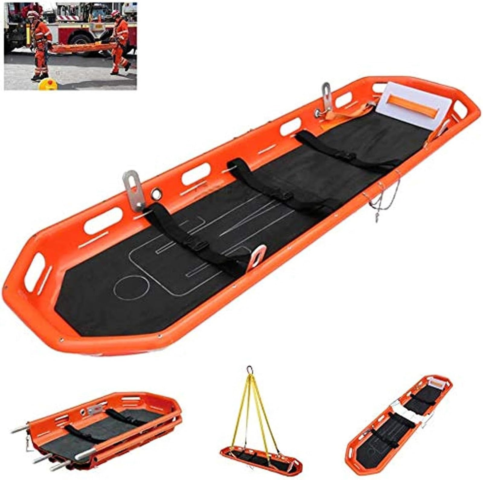 Brancard d'urgence multifonctionnel détachable pour hélicoptère pliant Brancard de transfert de patient Planche dorsale pour hôpital à domicile Transfert d'animaux Mer sauvage Premiers soins Sauvetage