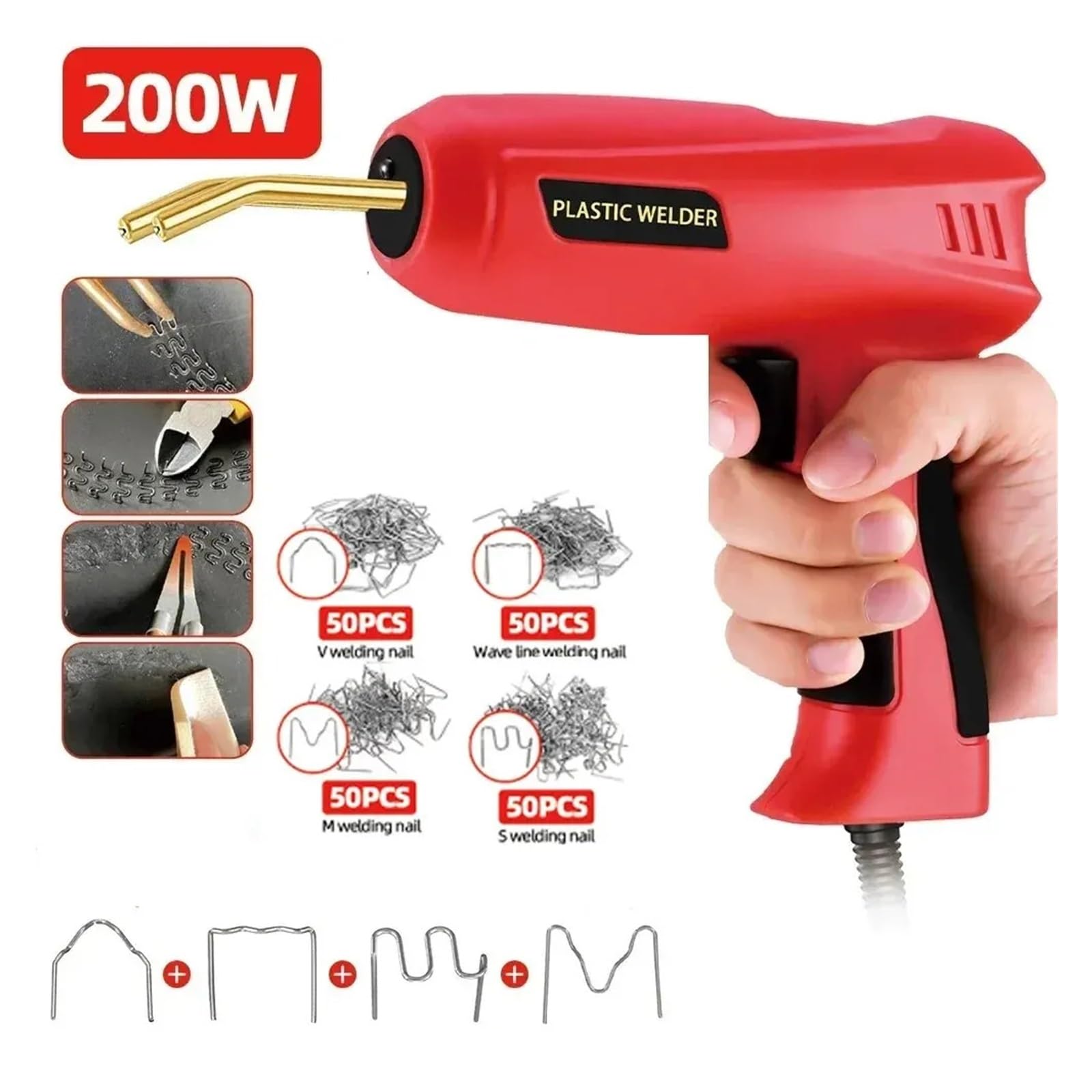 Pistola de clavos, Kit de pistola soldar plástico mejorada 200W, reparador alta potencia, grapas hierro for, reparación automóviles PVC, herramienta alambre clavos