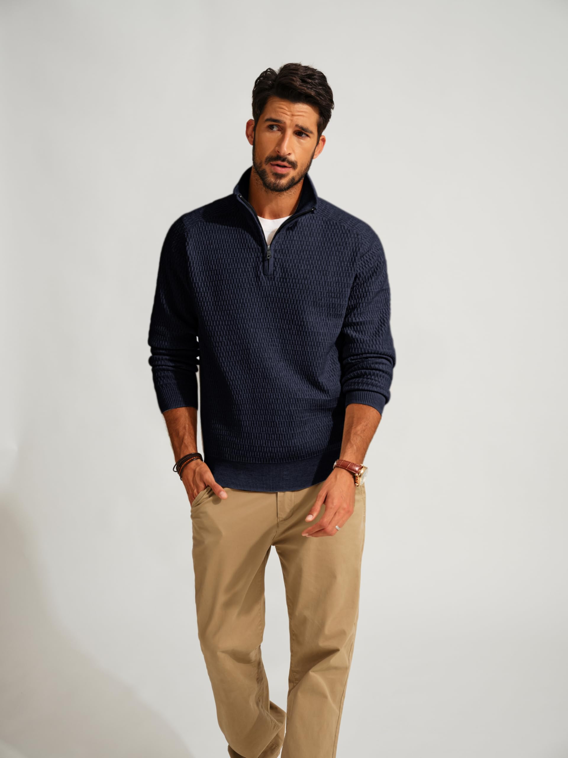 PJ PAUL JONES Maglione Uomo Invernale con Zip Regular Fit con Collo Alto Maglione | mezza cerniera, collo alto, scollo a V, maglia fine, morbido, caldo per l'inverno