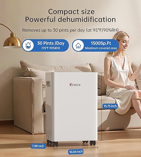 Miniatura 3 de Deshumidificadores de 1500 pies cuadrados para el hogar, deshumidificador de 30 pintas para sótano con manguera de drenaje, control inteligente por