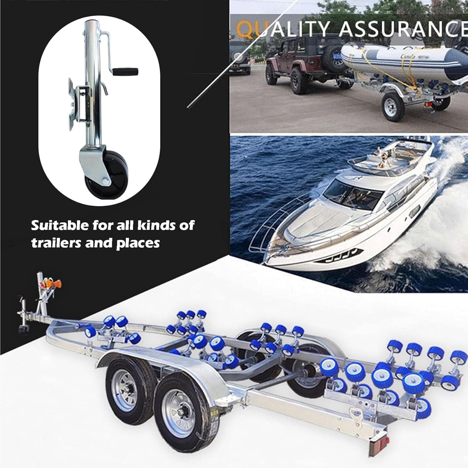 Lift Swivel Trailer Jack - Trailer Jack Wheel, Galvanized Steel Folding Guide Wheel Bracket, Bolt-On Swivel Tongue Jack, with 6'' Dual Wheels, 10" Lift, 1500 Lbs, for Boats, Caravans