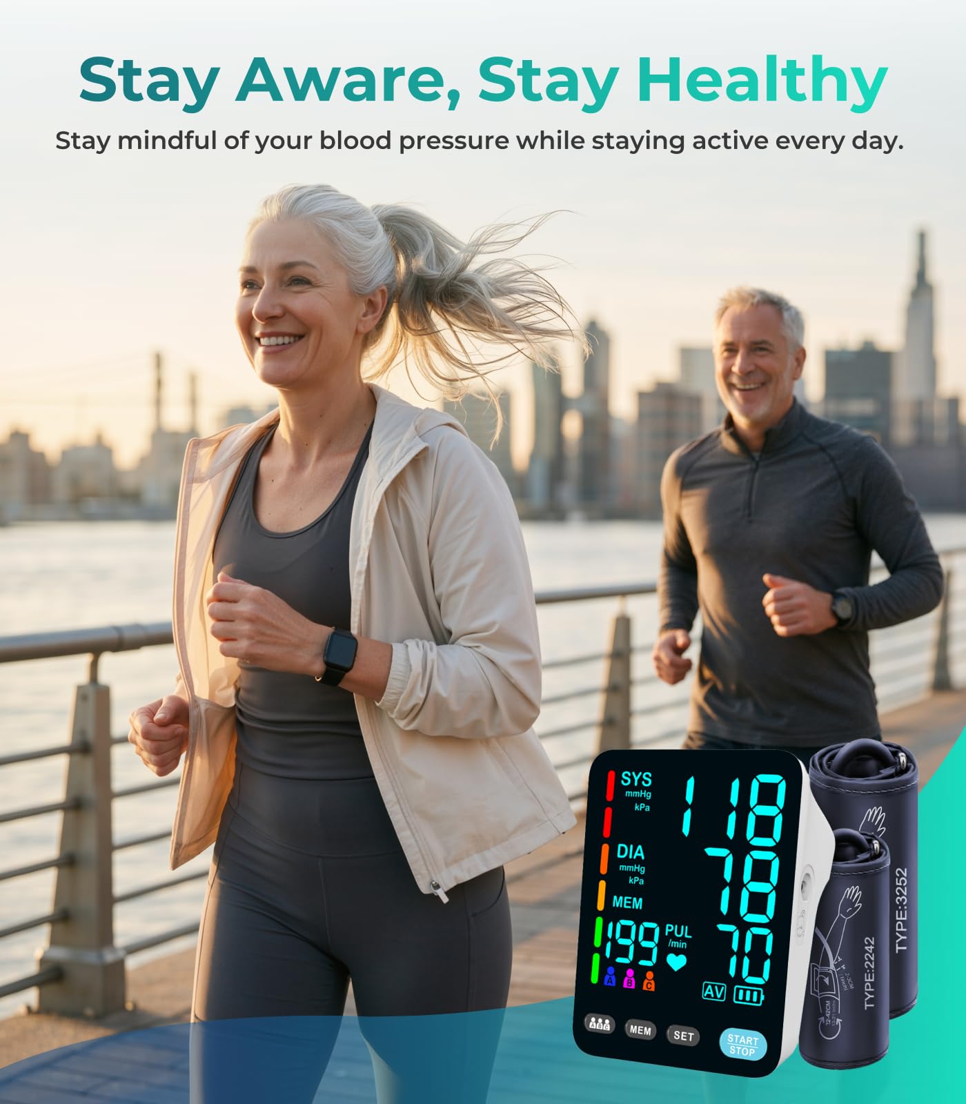 Monitor de Tensión Arterial, automático para brazo. Incluye 2 brazaletes (23-43 cm y 33-53 cm), pantalla LED grande con luz y memoria para 3 usuarios (199 lecturas c/u) Blanco
