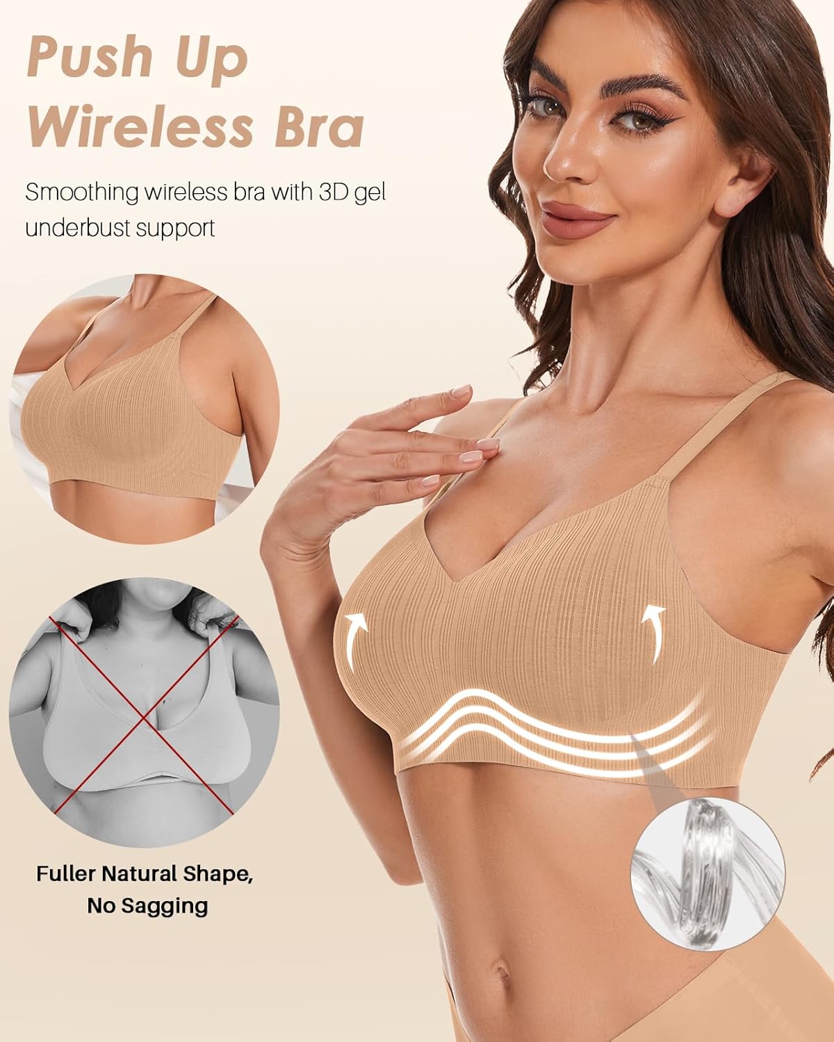 Comfortable Wireless Push Up Bra for Women No Underwire Seamless Bra with Support Full Coverage Padded Bralette - Image 2