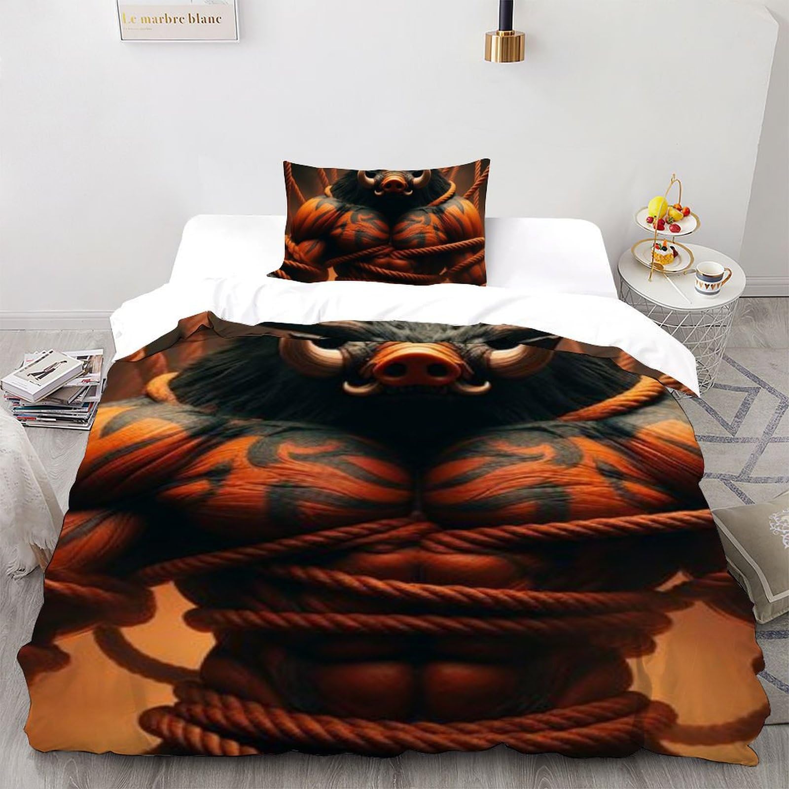 Housse de couette single Sanglier en tissu microfibre doux et infroissable avec fermeture éclair
