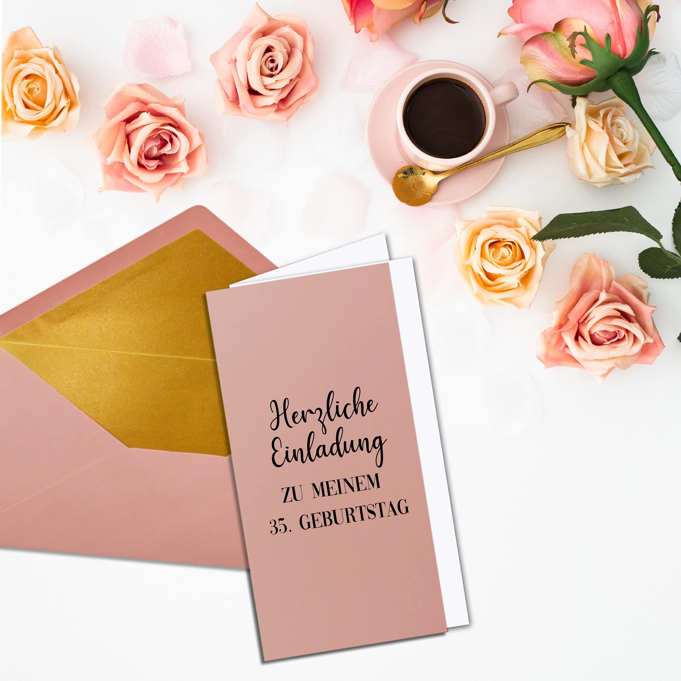 Lot de 50 cartes pliantes avec enveloppes doublées en soie dorée et feuilles blanches Rose vieilli 10,5 x 21 cm