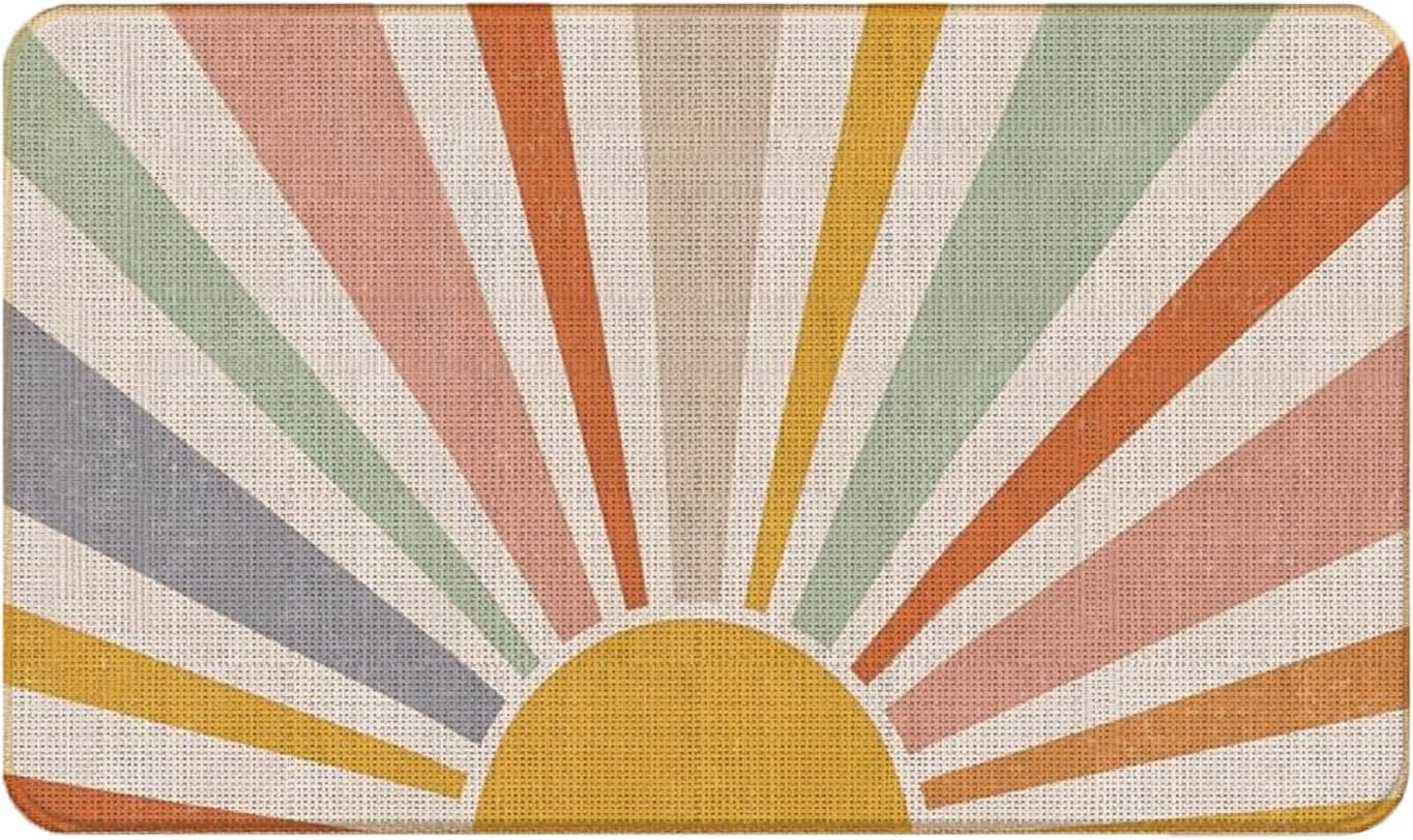 Boho Door Mat - Sun Ocean Front Welcome Mat, Entryway, Bathroom, Kitchen Decor, 17x30 Rug Style