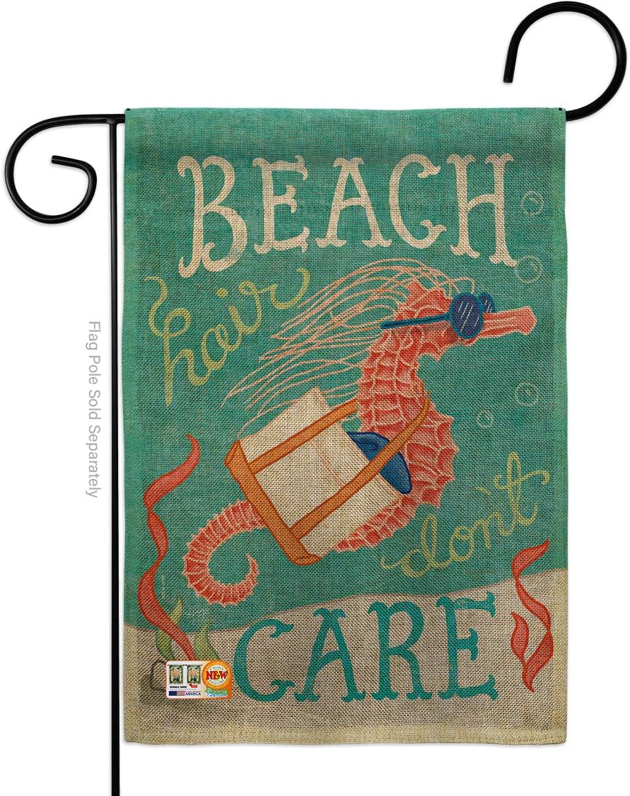 Seahorse Beach Hair Burlap Garden Flag Coastal Tropical Sea Shells Ocean Sand Outdoor Summer Coral Small Decorative Gift Yard House Banner Double-Sided Made In USA 13 X 18.5